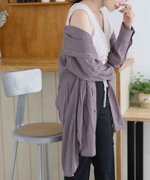 Mysa&Liina（ミーサリーナ）の「バンドカラーシアーシャツチュニック（シャツ/ブラウス・レディース・ブラック/オフホワイト/オレンジ/ミント/ネイビー/ブラウン/キャメル・M）」の3枚目の写真