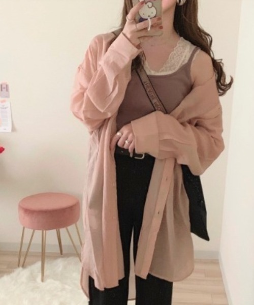 Mysa&Liina（ミーサリーナ）の「バンドカラーシアーシャツチュニック（シャツ/ブラウス・レディース・ブラック/オフホワイト/オレンジ/ミント/ネイビー/ブラウン/キャメル・M）」の7枚目の写真