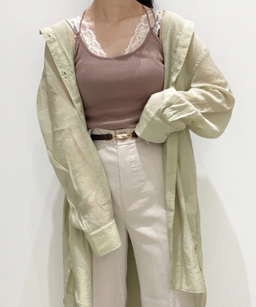 Mysa&Liina（ミーサリーナ）の「バンドカラーシアーシャツチュニック（シャツ/ブラウス・レディース・ブラック/オフホワイト/オレンジ/ミント/ネイビー/ブラウン/キャメル・M）」の4枚目の写真