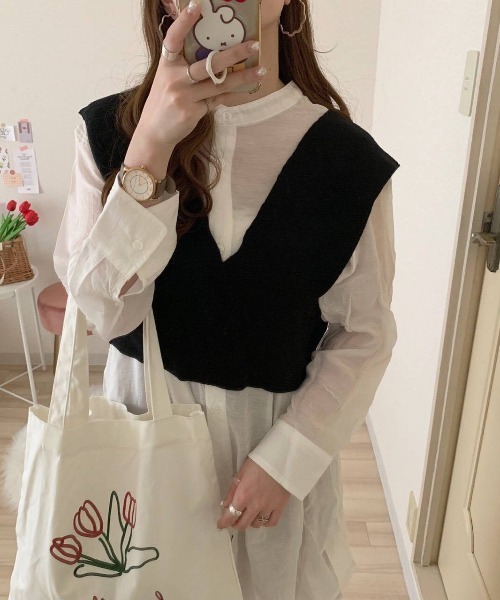 Mysa&Liina（ミーサリーナ）の「バンドカラーシアーシャツチュニック（シャツ/ブラウス・レディース・ブラック/オフホワイト/オレンジ/ミント/ネイビー/ブラウン/キャメル・M）」の16枚目の写真