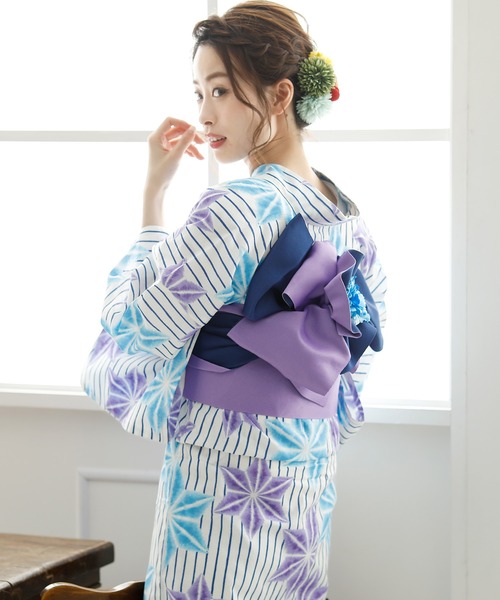 お任せ下駄、画像と同じ帯、お任せ帯締めつき◆ノー皺加工最高級クールパス紫陽花浴衣 お任せ下駄、画像と同じ帯、お任せ帯締めつき◇ノー皺加工最高級