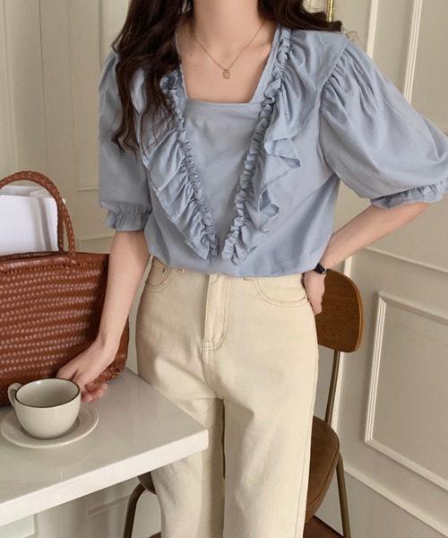 ABITOKYO（アビトーキョー）の「フロントフリルブラウス（シャツ/ブラウス・レディース・ホワイト/イエロー/パープル/ライトグリーン/ブラック/サックスブルー・FREE）」の8枚目の写真