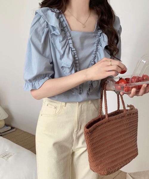 ABITOKYO（アビトーキョー）の「フロントフリルブラウス（シャツ/ブラウス・レディース・ホワイト/イエロー/パープル/ライトグリーン/ブラック/サックスブルー・FREE）」の9枚目の写真