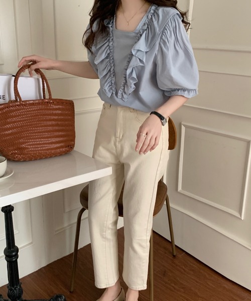 ABITOKYO（アビトーキョー）の「フロントフリルブラウス（シャツ/ブラウス・レディース・ホワイト/イエロー/パープル/ライトグリーン/ブラック/サックスブルー・FREE）」の10枚目の写真