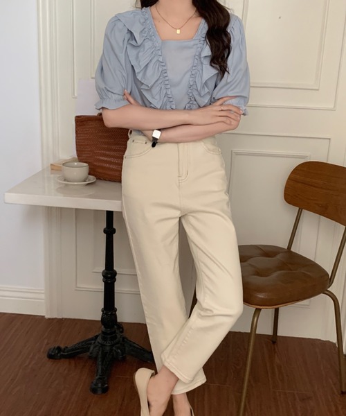 ABITOKYO（アビトーキョー）の「フロントフリルブラウス（シャツ/ブラウス・レディース・ホワイト/イエロー/パープル/ライトグリーン/ブラック/サックスブルー・FREE）」の11枚目の写真