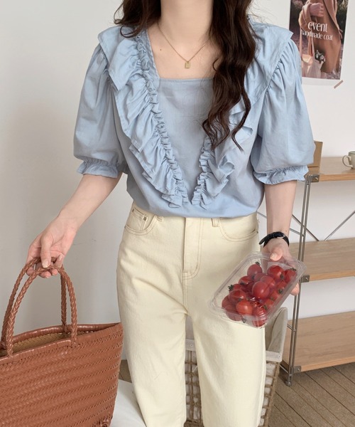 ABITOKYO（アビトーキョー）の「フロントフリルブラウス（シャツ/ブラウス・レディース・ホワイト/イエロー/パープル/ライトグリーン/ブラック/サックスブルー・FREE）」の12枚目の写真