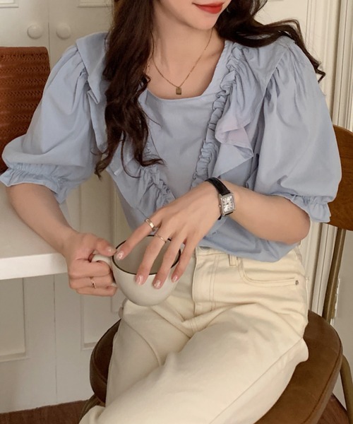 ABITOKYO（アビトーキョー）の「フロントフリルブラウス（シャツ/ブラウス・レディース・ホワイト/イエロー/パープル/ライトグリーン/ブラック/サックスブルー・FREE）」の13枚目の写真