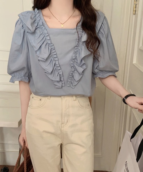 ABITOKYO（アビトーキョー）の「フロントフリルブラウス（シャツ/ブラウス・レディース・ホワイト/イエロー/パープル/ライトグリーン/ブラック/サックスブルー・FREE）」の15枚目の写真