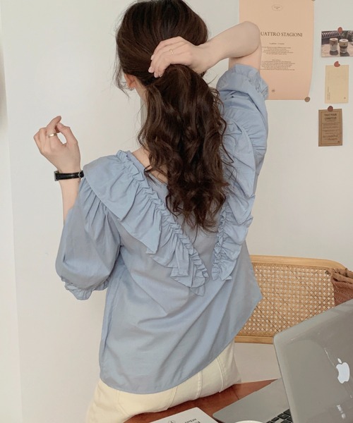 ABITOKYO（アビトーキョー）の「フロントフリルブラウス（シャツ/ブラウス・レディース・ホワイト/イエロー/パープル/ライトグリーン/ブラック/サックスブルー・FREE）」の16枚目の写真