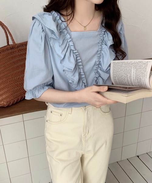 ABITOKYO（アビトーキョー）の「フロントフリルブラウス（シャツ/ブラウス・レディース・ホワイト/イエロー/パープル/ライトグリーン/ブラック/サックスブルー・FREE）」の17枚目の写真