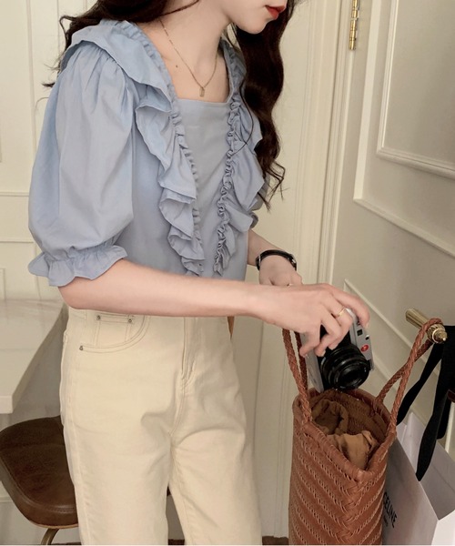 ABITOKYO（アビトーキョー）の「フロントフリルブラウス（シャツ/ブラウス・レディース・ホワイト/イエロー/パープル/ライトグリーン/ブラック/サックスブルー・FREE）」の18枚目の写真