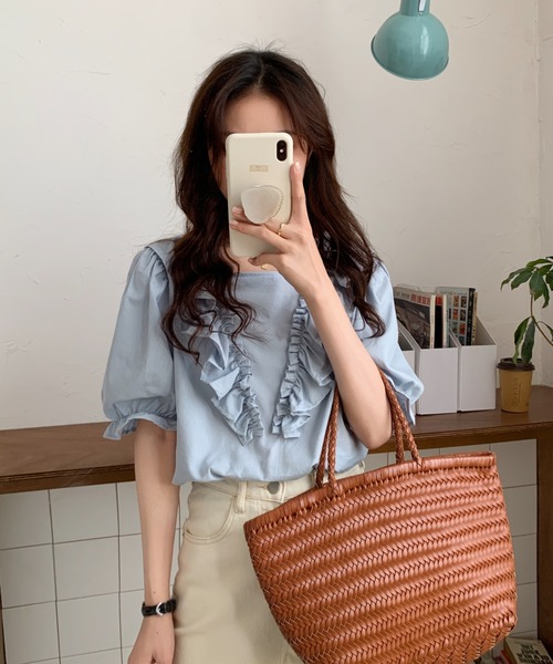 ABITOKYO（アビトーキョー）の「フロントフリルブラウス（シャツ/ブラウス・レディース・ホワイト/イエロー/パープル/ライトグリーン/ブラック/サックスブルー・FREE）」の19枚目の写真