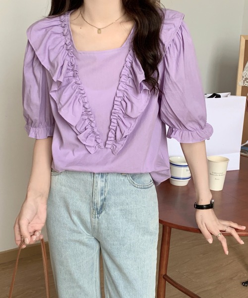 ABITOKYO（アビトーキョー）の「フロントフリルブラウス（シャツ/ブラウス・レディース・ホワイト/イエロー/パープル/ライトグリーン/ブラック/サックスブルー・FREE）」の20枚目の写真