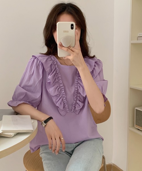 ABITOKYO（アビトーキョー）の「フロントフリルブラウス（シャツ/ブラウス・レディース・ホワイト/イエロー/パープル/ライトグリーン/ブラック/サックスブルー・FREE）」の21枚目の写真