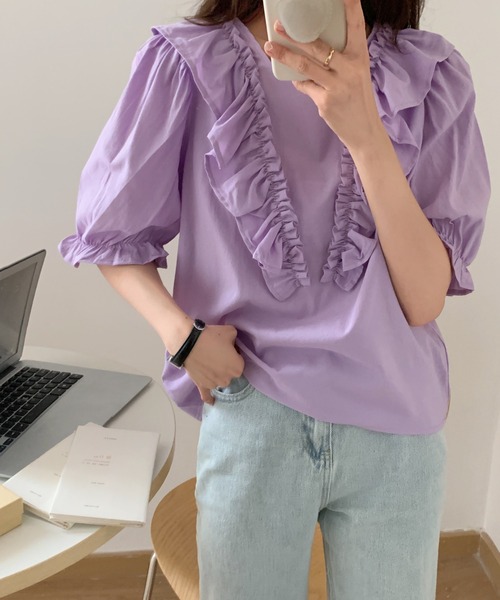 ABITOKYO（アビトーキョー）の「フロントフリルブラウス（シャツ/ブラウス・レディース・ホワイト/イエロー/パープル/ライトグリーン/ブラック/サックスブルー・FREE）」の22枚目の写真