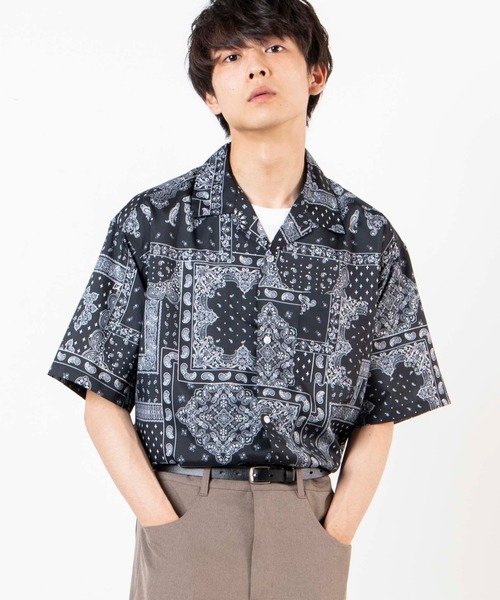 WEGO（ウィゴー）の「WEGO/ペイズリー開襟ビッグシルエット5分袖シャツ（シャツ/ブラウス・メンズ・ホワイト/ブラック・MEDIUM/LARGE）」の2枚目の写真