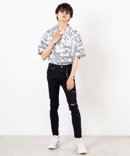 WEGO（ウィゴー）の「WEGO/ペイズリー開襟ビッグシルエット5分袖シャツ（シャツ/ブラウス・メンズ・ホワイト/ブラック・MEDIUM/LARGE）」の10枚目の写真