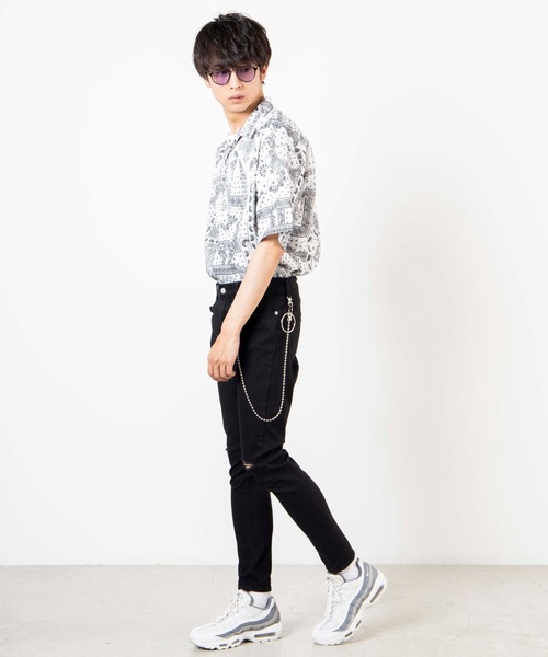 WEGO（ウィゴー）の「WEGO/ペイズリー開襟ビッグシルエット5分袖シャツ（シャツ/ブラウス・メンズ・ホワイト/ブラック・MEDIUM/LARGE）」の5枚目の写真