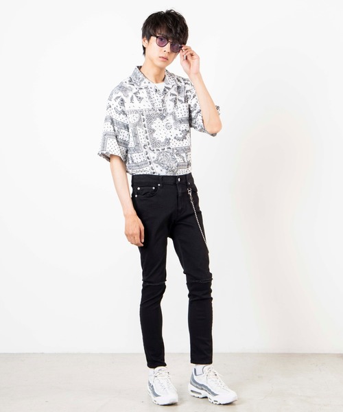 WEGO（ウィゴー）の「WEGO/ペイズリー開襟ビッグシルエット5分袖シャツ（シャツ/ブラウス・メンズ・ホワイト/ブラック・MEDIUM/LARGE）」の17枚目の写真