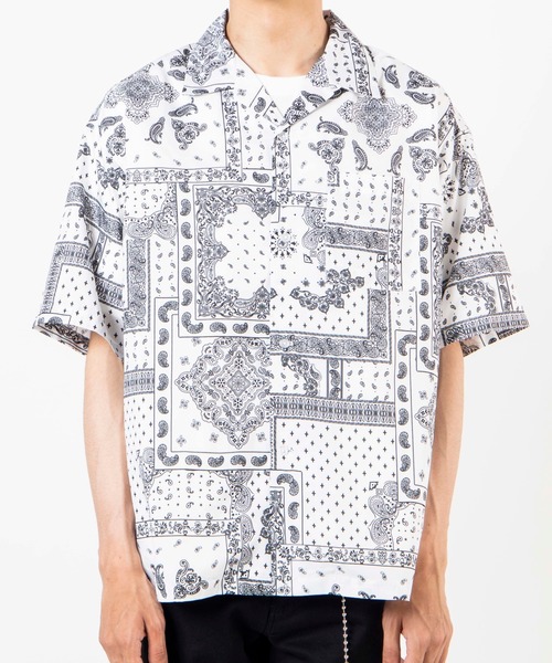 WEGO（ウィゴー）の「WEGO/ペイズリー開襟ビッグシルエット5分袖シャツ（シャツ/ブラウス・メンズ・ホワイト/ブラック・MEDIUM/LARGE）」の13枚目の写真