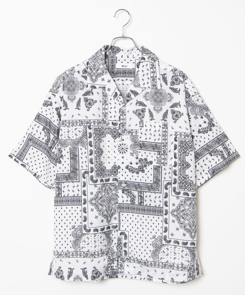 WEGO（ウィゴー）の「WEGO/ペイズリー開襟ビッグシルエット5分袖シャツ（シャツ/ブラウス・メンズ・ホワイト/ブラック・MEDIUM/LARGE）」の18枚目の写真