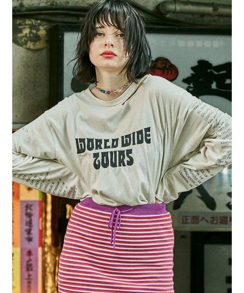 jouetie（ジュエティ）の「ダメージロゴロンT（Tシャツ/カットソー・レディース・ブラック/ライトグリーン/アイボリー・MEDIUM）」の2枚目の写真