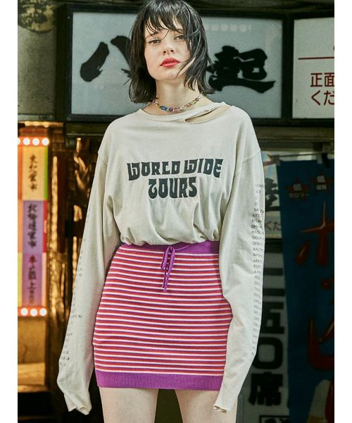 jouetie（ジュエティ）の「ダメージロゴロンT（Tシャツ/カットソー・レディース・ブラック/ライトグリーン/アイボリー・MEDIUM）」の4枚目の写真