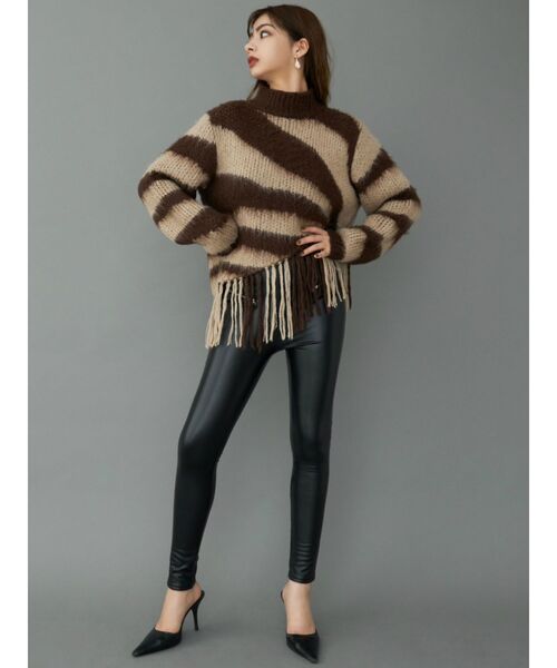 GYDA(ジェイダ)の「original pattern fringeニット TOPS(ニット/セーター・レディース・ブラック/ブラウン/カーキ・FREE)」の7枚目の写真