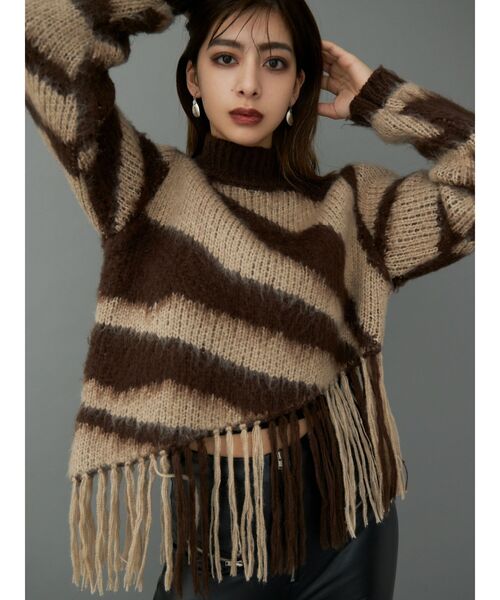 GYDA(ジェイダ)の「original pattern fringeニット TOPS(ニット/セーター・レディース・ブラック/ブラウン/カーキ・FREE)」の12枚目の写真