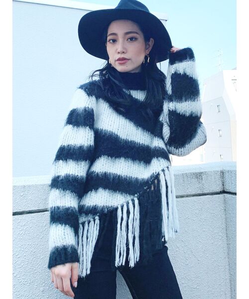 GYDA(ジェイダ)の「original pattern fringeニット TOPS(ニット/セーター・レディース・ブラック/ブラウン/カーキ・FREE)」の13枚目の写真