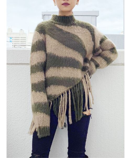 GYDA(ジェイダ)の「original pattern fringeニット TOPS(ニット/セーター・レディース・ブラック/ブラウン/カーキ・FREE)」の14枚目の写真