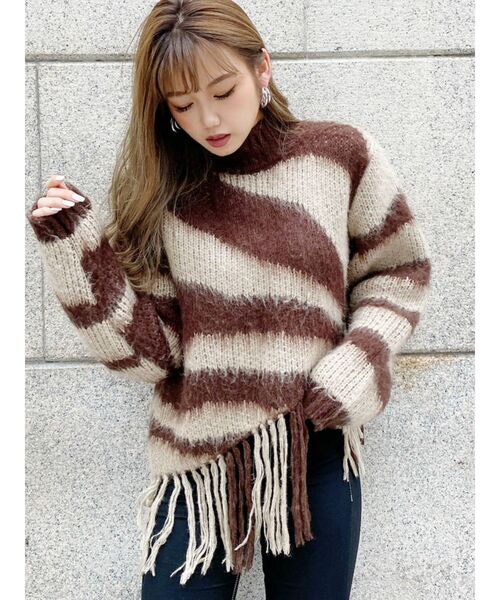 GYDA(ジェイダ)の「original pattern fringeニット TOPS(ニット/セーター・レディース・ブラック/ブラウン/カーキ・FREE)」の15枚目の写真