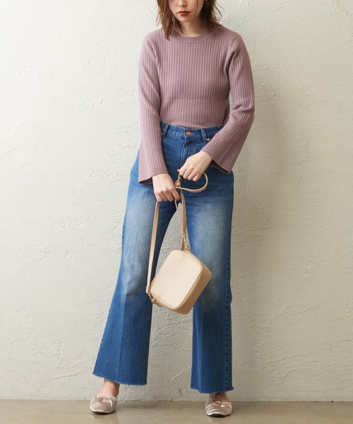 natural couture（ナチュラルクチュール）の「長さ変えられるフレアデニム（デニムパンツ・レディース・インディゴブルー/ブルー/モカ・SMALL/MEDIUM）」の18枚目の写真