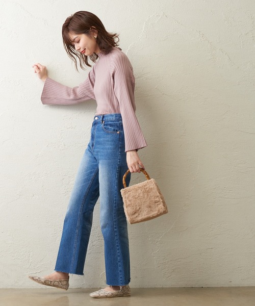 natural couture（ナチュラルクチュール）の「長さ変えられるフレアデニム（デニムパンツ・レディース・インディゴブルー/ブルー/モカ・SMALL/MEDIUM）」の20枚目の写真