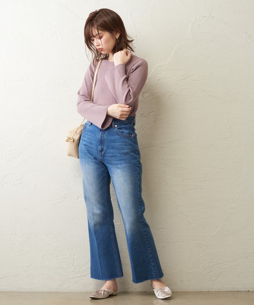 natural couture（ナチュラルクチュール）の「長さ変えられるフレアデニム（デニムパンツ・レディース・インディゴブルー/ブルー/モカ・SMALL/MEDIUM）」の17枚目の写真