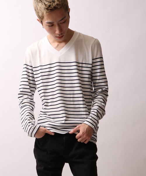EVOLUTION(エボリューション)の「EVOLUTION さわやかなボーダーロングスリーブTシャツ(Tシャツ/カットソー・メンズ・ホワイト/ネイビー・L/M)」の6枚目の写真
