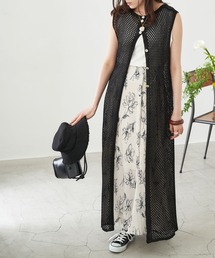 Chaco closet | カギ編みロングジレにもなるリネンライク３wayクロシェワンピース(ワンピース)