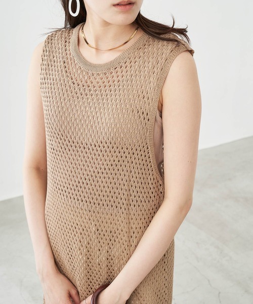 Chaco closet(チャコ クローゼット)の「カギ編みロングジレにもなるリネンライク3wayクロシェワンピース(ワンピース・レディース・ブラック/ベージュ/ブラウン/オレンジ/グリーン系その他/キナリ・FREE)」の20枚目の写真