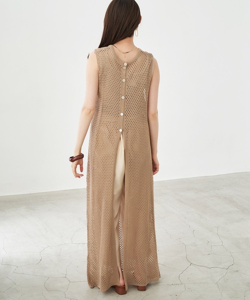 Chaco closet(チャコ クローゼット)の「カギ編みロングジレにもなるリネンライク3wayクロシェワンピース(ワンピース・レディース・ブラック/ベージュ/ブラウン/オレンジ/グリーン系その他/キナリ・FREE)」の19枚目の写真