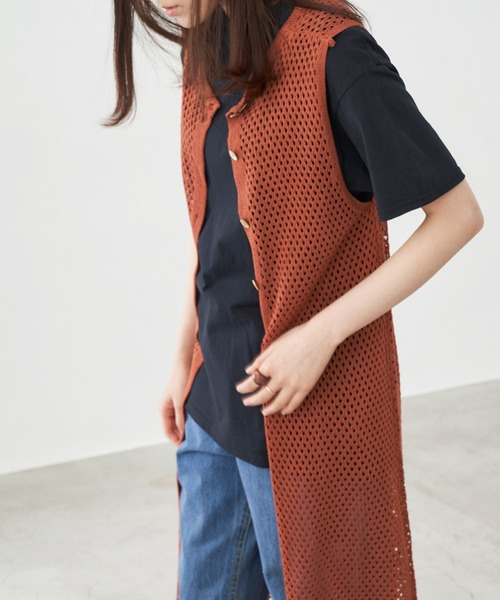 Chaco closet(チャコ クローゼット)の「カギ編みロングジレにもなるリネンライク3wayクロシェワンピース(ワンピース・レディース・ブラック/ベージュ/ブラウン/オレンジ/グリーン系その他/キナリ・FREE)」の13枚目の写真