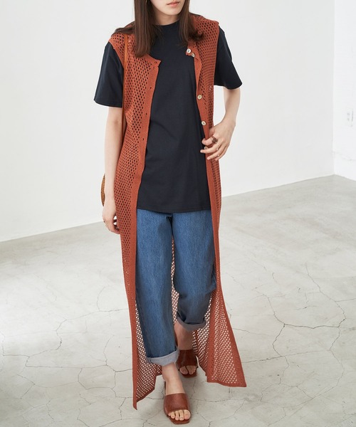 Chaco closet(チャコ クローゼット)の「カギ編みロングジレにもなるリネンライク3wayクロシェワンピース(ワンピース・レディース・ブラック/ベージュ/ブラウン/オレンジ/グリーン系その他/キナリ・FREE)」の16枚目の写真