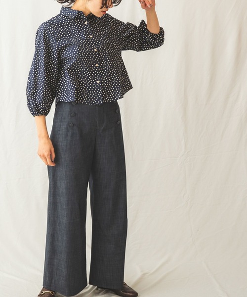 NARACAMICIE(ナラカミーチェ)の「綿系ミニドットコンパクト丈シャツブラウス(シャツ/ブラウス・レディース・ネイビー/ベージュ・MEDIUM)」の7枚目の写真