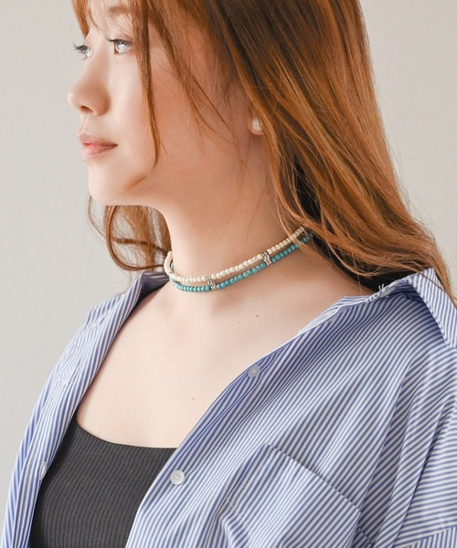 Editors Draw（エディターズドロー）の「SV925×ストーンビーズチョーカー Ria. Jaysmee/リアジェイズミー（チョーカー・レディース・ブラック/ターコイズブルー/レッド/ホワイト×ブルー/ホワイト/ブラック×ホワイト・ONE SIZE）」の2枚目の写真