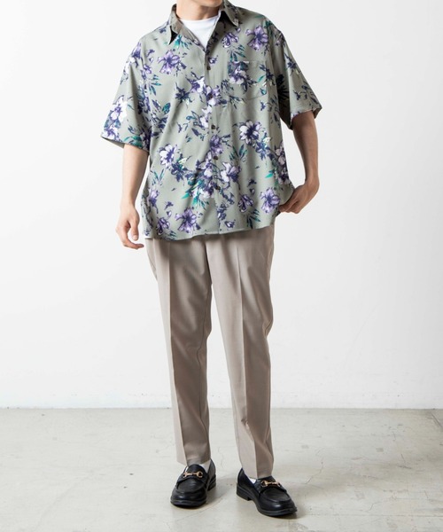 WEGO（ウィゴー）の「WEGO/フラワーパターンビッグシルエット半袖Tシャツ（シャツ/ブラウス・メンズ・ブラック/グリーン・MEDIUM/LARGE）」の8枚目の写真