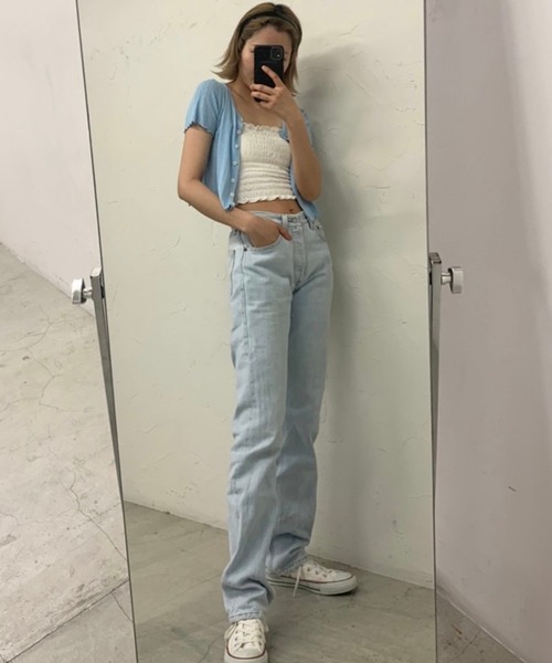 WEGO（ウィゴー）の「WEGO/フラワーボタンショートスリーブカーディガン（カーディガン/ボレロ・レディース・サックスブルー/ライトパープル/ブラック/ホワイト・FREE）」の8枚目の写真