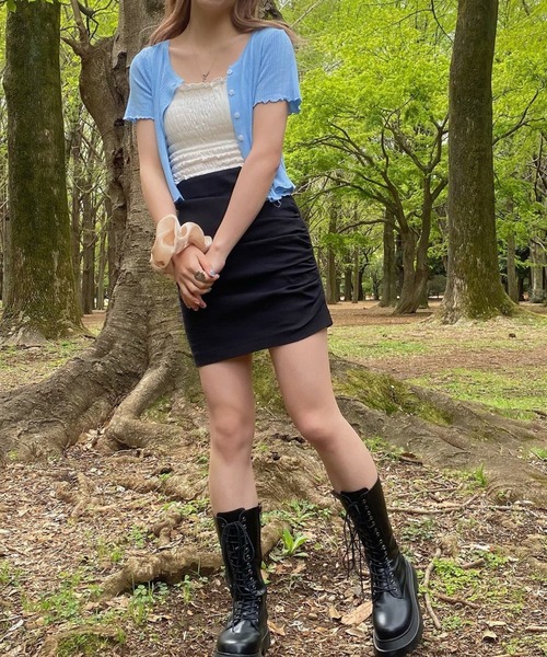 WEGO（ウィゴー）の「WEGO/フラワーボタンショートスリーブカーディガン（カーディガン/ボレロ・レディース・サックスブルー/ライトパープル/ブラック/ホワイト・FREE）」の12枚目の写真