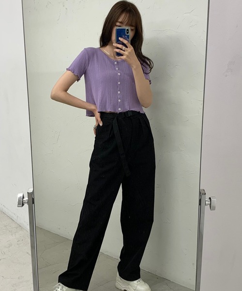 WEGO（ウィゴー）の「WEGO/フラワーボタンショートスリーブカーディガン（カーディガン/ボレロ・レディース・サックスブルー/ライトパープル/ブラック/ホワイト・FREE）」の7枚目の写真