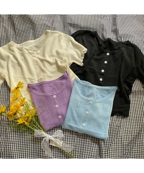 WEGO（ウィゴー）の「WEGO/フラワーボタンショートスリーブカーディガン（カーディガン/ボレロ・レディース・サックスブルー/ライトパープル/ブラック/ホワイト・FREE）」の11枚目の写真