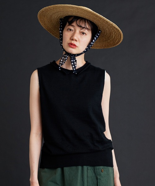 Malle（マル）の「malle ラミー/コットン　衿レース編み　ノースリプルオーバー（ニット/セーター・レディース・ライトグレー/ブラック/ベージュ・FREE）」の2枚目の写真