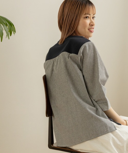 HERMES ストライプ & ツイスト Tシャツ ワッフル × ストライプ プルオーバー(Tシャツ/カットソー